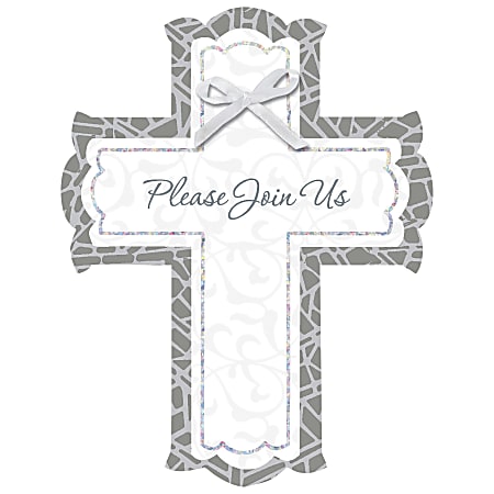 Amscan Religious Cross Stained Glass Large Novelty Invitations With Envelopes, Please Join Us, 6-1/8" x 4-3/4", 8 Invitations Per Pack, Set Of 2 Packs