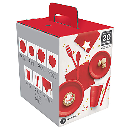 Amscan Tableware Kit, Apple Red, Set Of 222 Pieces