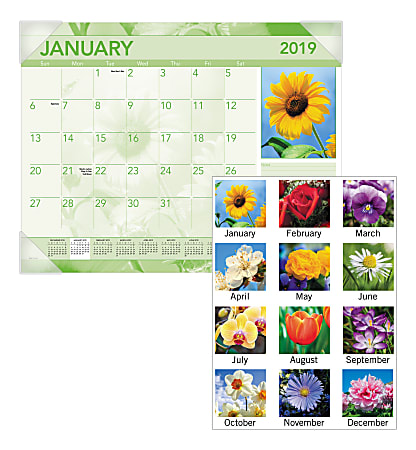 At-A-Glance Antique Floral Monthly Desk Pad - Julian Dates - Monthly - 1 Year - January 2020 till December 2020 - 22" x 17" Sheet Size - Desk Pad - White - 1 Each