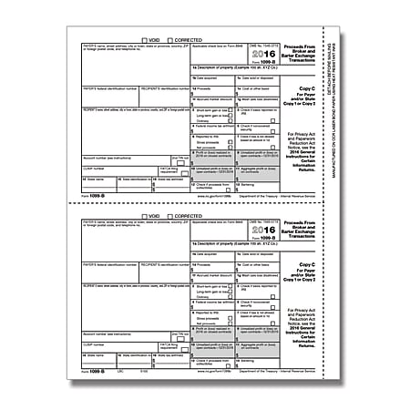 ComplyRight 1099-B Inkjet/Laser Tax Forms For 2016, Copy C For Payers' Records, 8 1/2" x 11", Pack Of 50