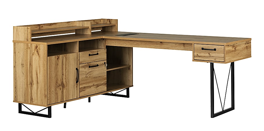 South Shore Finneas 60"W L-Shaped Computer Desk, Nordik Oak