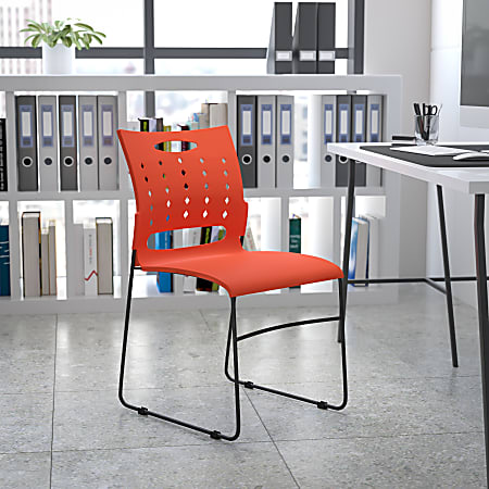 Flash Furniture Sled-Base Stacking Chair With Handle And Air-Vent Back, Orange/Black