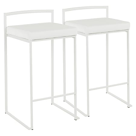 LumiSource Fuji Stacker Counter Stools, White Seat/White Frame, Set Of 2 Stools, B26FUJIWVW2