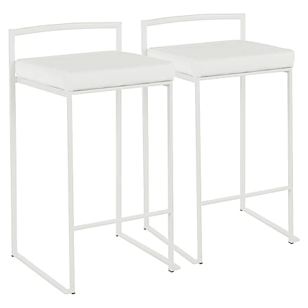 LumiSource Fuji Stacker Counter Stools, White Seat/White Frame, Set Of 2 Stools