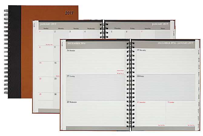 Office Depot® Brand Weekly/Monthly Planner, 8" x 11", Brown, January to December 2017