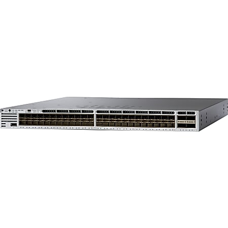 Cisco Catalyst 3850 48 Port 10G Fiber Switch IP Base - Manageable - 10 Gigabit Ethernet - 10GBase-X - 3 Layer Supported - Modular - Optical Fiber - 1U High - Rack-mountable, Desktop - Lifetime Limited Warranty