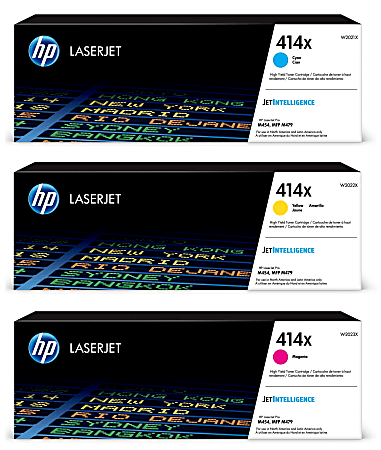 HP 414X High-Yield Cyan, Magenta, Yellow Toner Cartridges Combo, Pack Of 3, W2021X,W2022X,W2023X