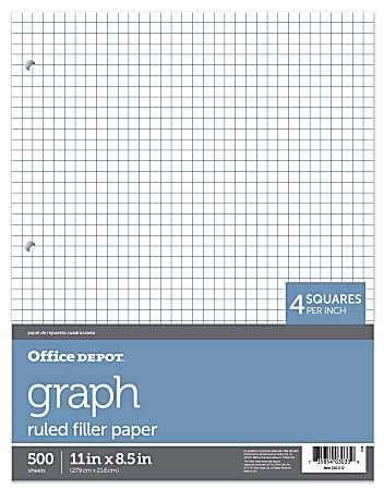 Office Depot® Brand Quadrille-Ruled Notebook Filler Paper, 8 1/2" x 11", White, Pack Of 500 Sheets