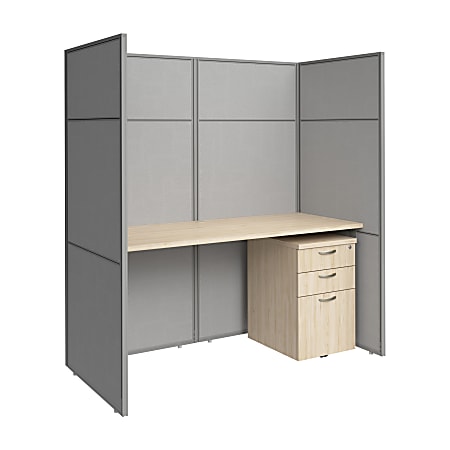 Bush Business Furniture Easy Office 60-inch Cubicle Desk with Drawers and Tall Panels, Natural Elm, Standard Delivery