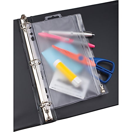 Oxford Zipper Binder Pockets - For 9 1/2" x 6" Sheet - 5 x Holes - Ring Binder - Rectangular - Frost - Vinyl, Poly - 1 Each