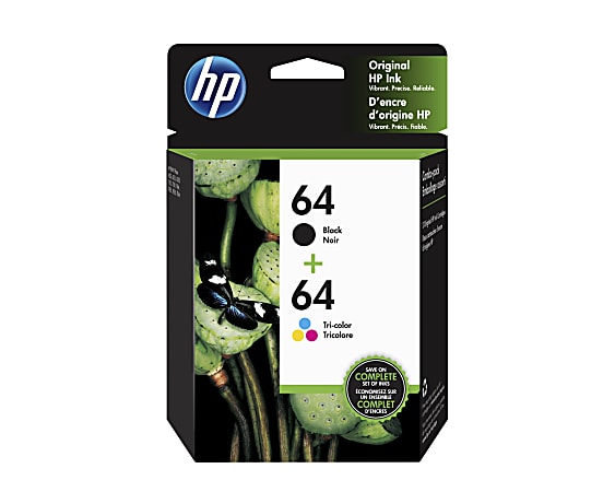 HP 64 Black And Tri-Color Ink Cartridges, Pack Of 2, X4D92AN