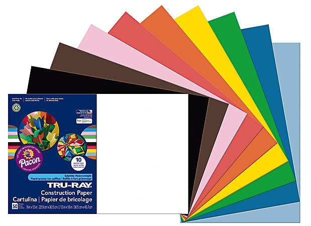 Tru-Ray® Construction Paper, 50% Recycled, Assorted Colors, 12" x 18", Pack Of 50