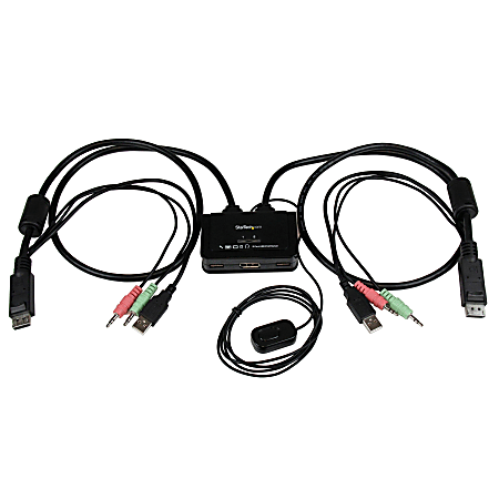StarTech.com 2 Port USB DisplayPort Cable KVM Switch w/ Audio and Remote Switch - USB Powered
