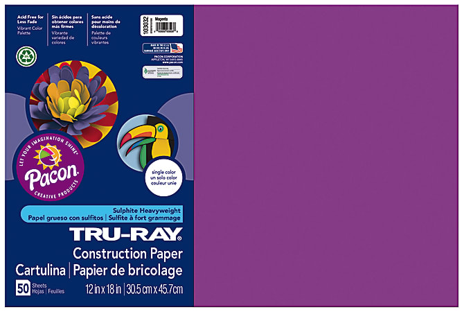 Tru-Ray® Construction Paper, 50% Recycled, 12" x 18", Magenta, Pack Of 50