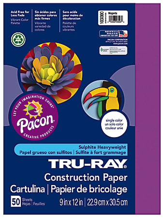 Tru-Ray® Construction Paper, 50% Recycled, 9" x 12", Magenta, Pack Of 50