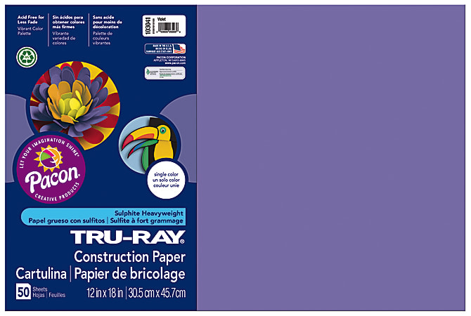 Tru-Ray® Construction Paper, 50% Recycled, 12" x 18", Violet, Pack Of 50