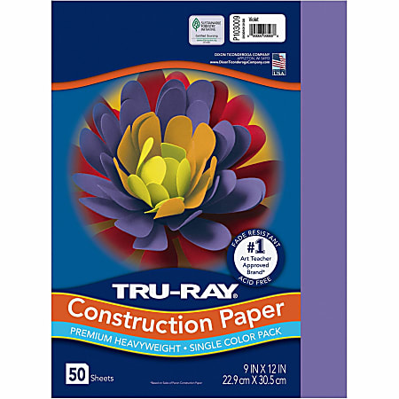 Tru-Ray® Construction Paper, 50% Recycled, 9" x 12", Violet, Pack Of 50