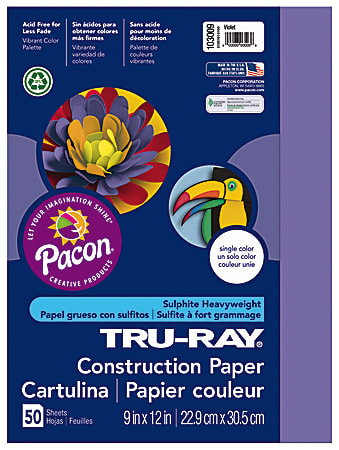 Tru-Ray® Construction Paper, 50% Recycled, 9" x 12", Violet, Pack Of 50
