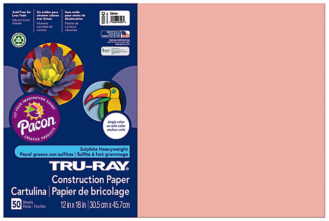 Tru-Ray® Construction Paper, 12" x 18", 50% Recycled, Salmon, 50 Sheets