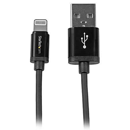StarTech.com 1m (3ft) Black Apple 8-pin Lightning Connector to USB Cable for iPhone / iPod / iPad - 3.28 ft Lightning/USB Data Transfer Cable for iPod, iPad, iPhone - First End: 1 x Type A Male USB - Second End: 1 x Lightning Male Proprietary Connect