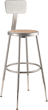 National Public Seating Adjustable Hardboard Stool With Back, 25"-33"H, Gray