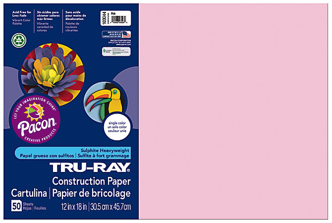 Tru-Ray® Construction Paper, 50% Recycled, 12" x 18", Pink, Pack Of 50