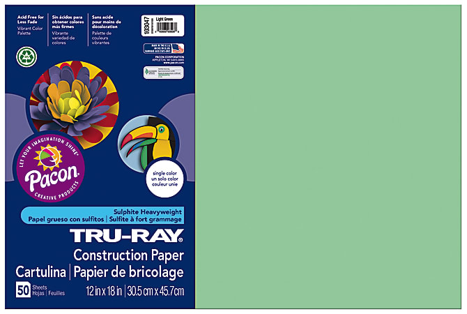 Tru-Ray® Construction Paper, 50% Recycled, 12" x 18", Light Green, Pack Of 50