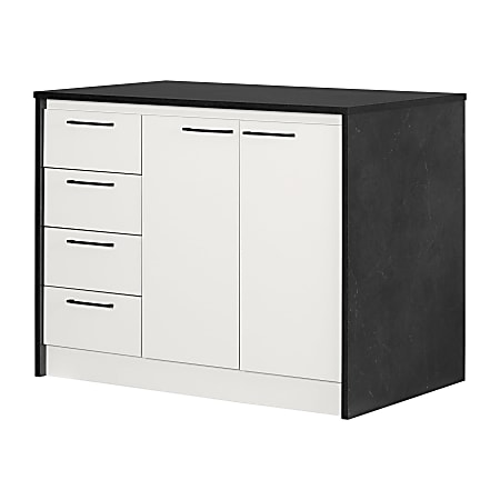 South Shore Myro 48"W Kitchen Island, Faux Black Stone/White