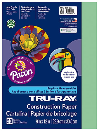 Tru-Ray® Construction Paper, 50% Recycled, 9" x 12", Light Green, Pack Of 50