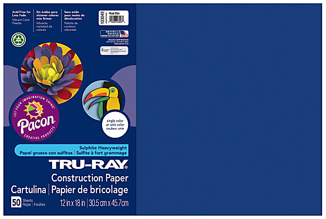 Tru-Ray® Construction Paper, 50% Recycled, 12" x 18", Royal Blue, Pack Of 50