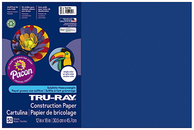 Tru-Ray® Construction Paper, 50% Recycled, 12" x 18", Royal Blue, Pack Of 50