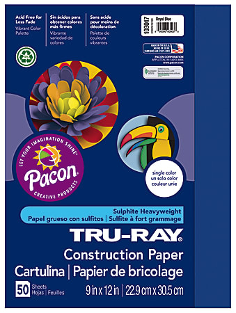 Tru-Ray® Construction Paper, 50% Recycled, 9" x 12", Royal Blue, Pack Of 50