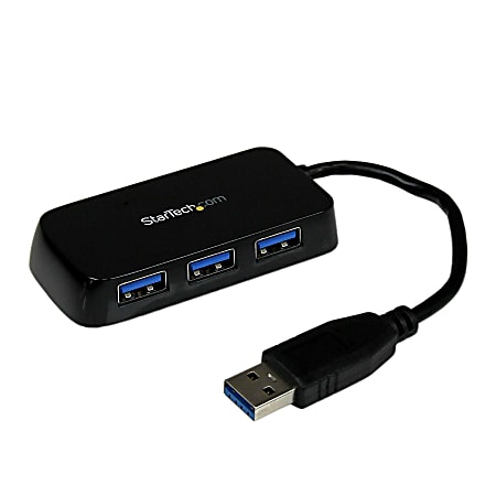 StarTech.com Portable 4 Port SuperSpeed Mini USB 3.0 Hub - Black - Add four USB 3.0 ports to your notebook or Ultrabook using this slim and portable hub
