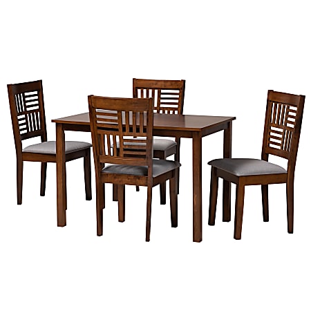 Baxton Studio Deanna Modern 5-Piece Dining Set, 29-3/16”H x 43-5/16”W x 27-9/16”D, Gray/Walnut Brown