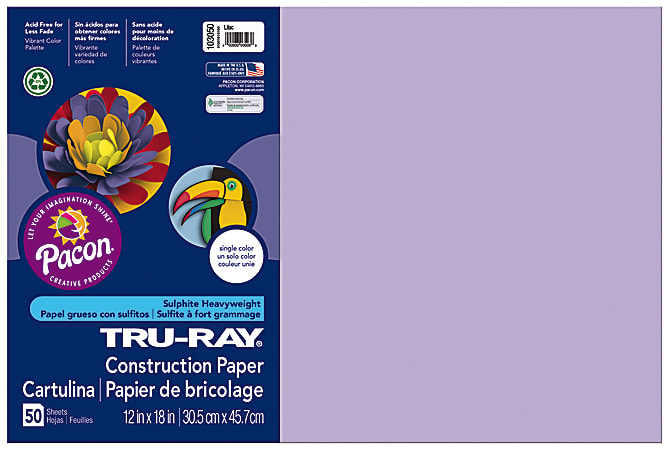 Tru-Ray® Construction Paper, 50% Recycled, 12" x 18", Lilac, Pack Of 50