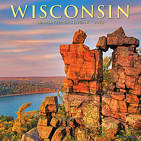 2026 Willow Creek Press Scenic Monthly Wall Calendar, 12" x 12", Wisconsin, January To December, 55618