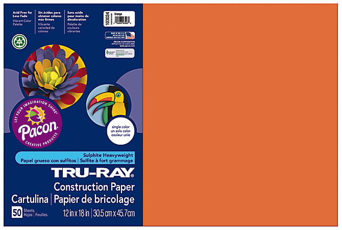 Tru-Ray® Construction Paper, 50% Recycled, 12" x 18", Orange, Pack Of 50