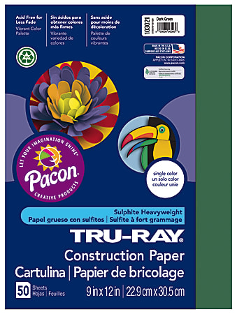 Tru-Ray® Construction Paper, 50% Recycled, 9" x 12", Dark Green, Pack Of 50