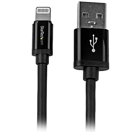StarTech.com 2m (6ft) Long Black Apple 8-pin Lightning Connector to USB Cable for iPhone / iPod / iPad - 6.56 ft Lightning/USB Data Transfer Cable for iPod, iPad, iPhone