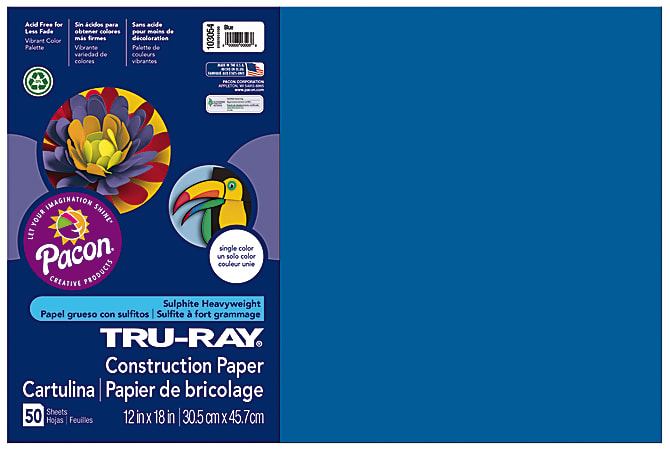 Tru-Ray® Construction Paper, 50% Recycled, 12" x 18", Blue, Pack Of 50