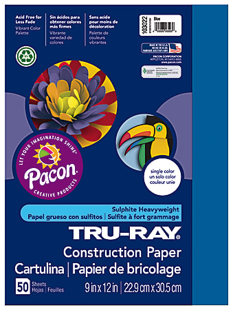 Tru-Ray® Construction Paper, 50% Recycled, 9" x 12", Blue, Pack Of 50