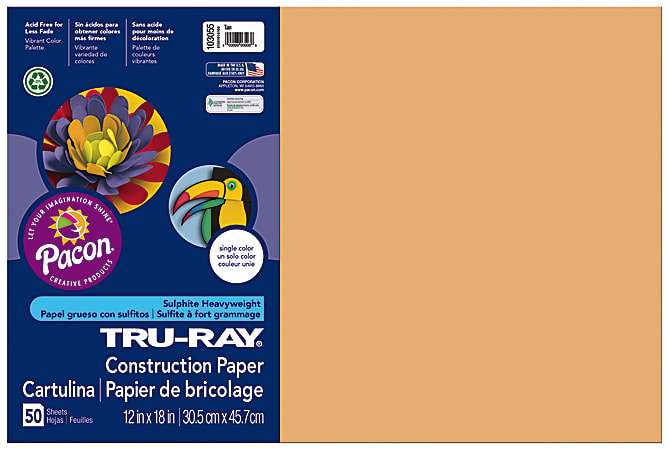 Tru-Ray® Construction Paper, 50% Recycled, 12" x 18", Tan, Pack Of 50