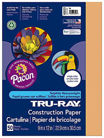 Tru-Ray® Construction Paper, 50% Recycled, 9" x 12", Tan, Pack Of 50