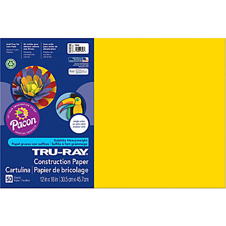 Pacon Sunworks Construction Paper, 9 x 12, Yellow - 50 sheets