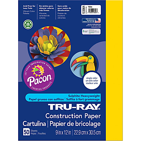 Pacon Tru-Ray Construction Paper, Yellow, 9 x 12 - 50 count