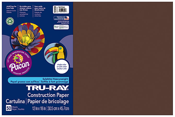 Tru-Ray® Construction Paper, 50% Recycled, 12" x 18", Dark Brown, Pack Of 50