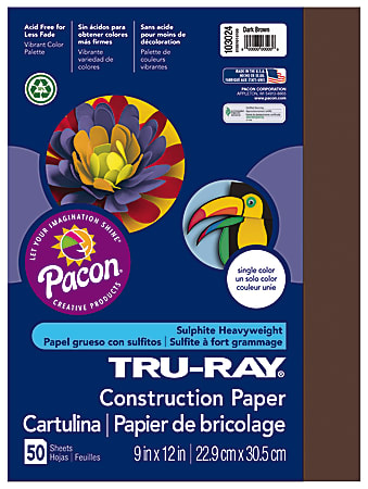 Tru-Ray® Construction Paper, 50% Recycled, 9" x 12", Dark Brown, Pack Of 50