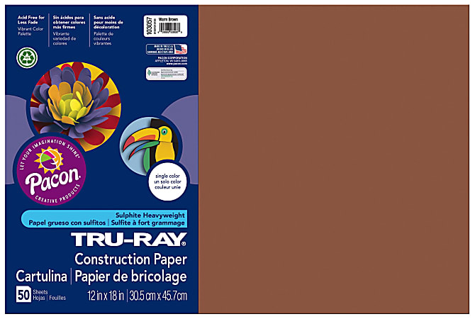 Tru-Ray® Construction Paper, 50% Recycled, 12" x 18", Warm Brown, Pack Of 50