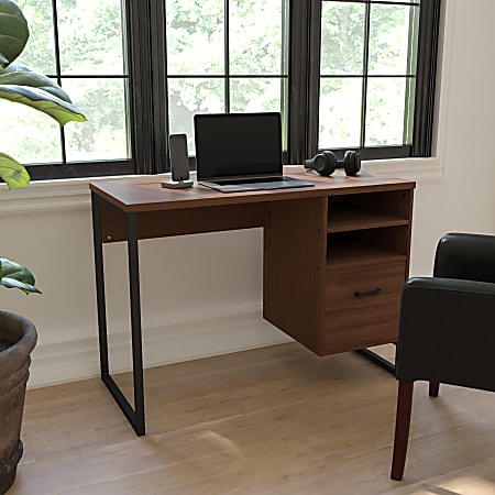 Flash Furniture Home Office Writing Computer Desk with Drawer - Table Desk  for Writing and Work, Black/Walnut