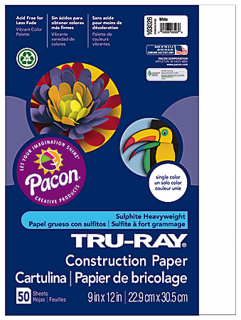 Tru Ray Construction Paper 50percent Recycled 9 x 12 White Pack Of